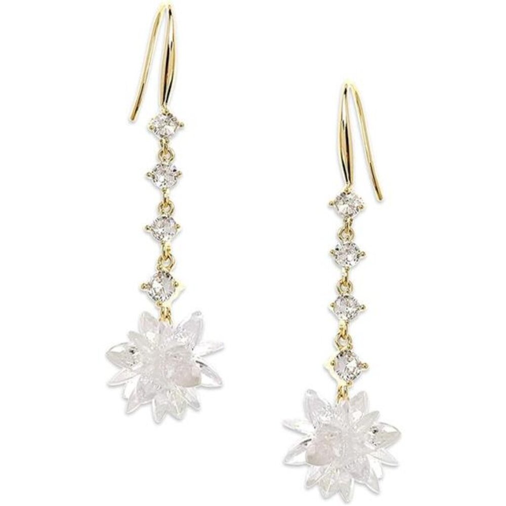 Snowflake Crystal Dangle Earrings | 14K Gold Plated Winter CZ Drop Earrings